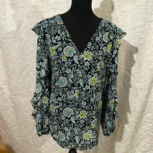 LOFT floral flowy top with ruffle shoulder and sleeves